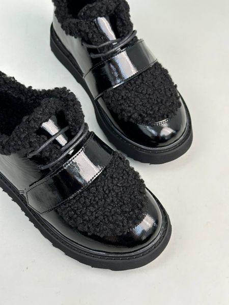 Угги женские кожа наплак черного цвета короткие 3919-4з фото