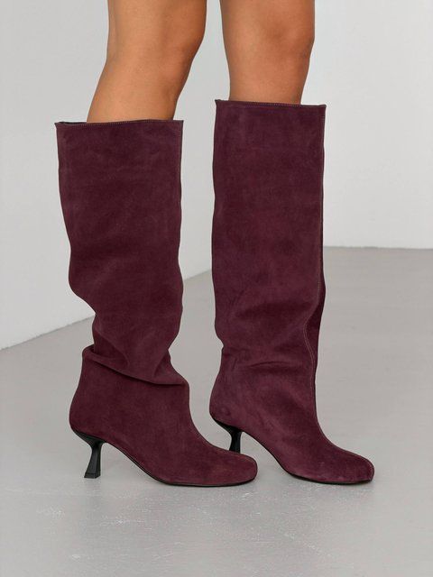 Женские бордовые сапоги barefoot из натуральной замши  11287 фото
