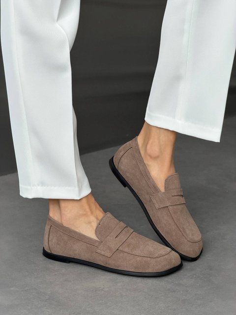 Анатомические тёмно-бежевые лоферы barefoot из натуральной замши  11659 фото