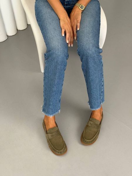 Женские замшевые лоферы на низком ходу цвет хаки 8403 фото