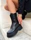 Жіночі шкіряні черевики берці чорні на масивній підошві з набивною овчиною 8587-28з фото 10