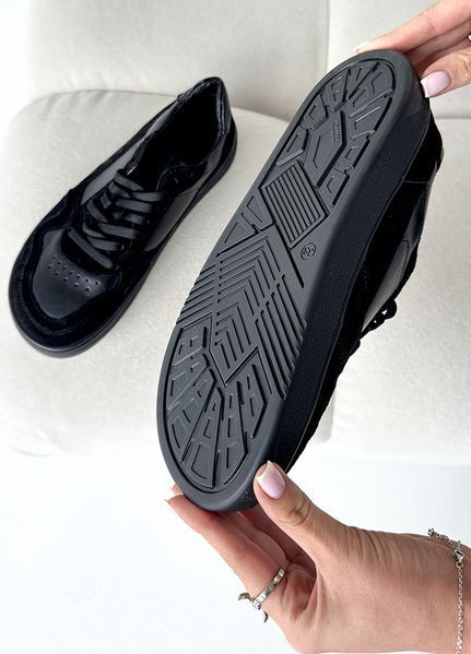 Жіночі чорні кросівки Barefoot з натуральної шкіри та замші на підошві 2,5 см 8547-28 фото
